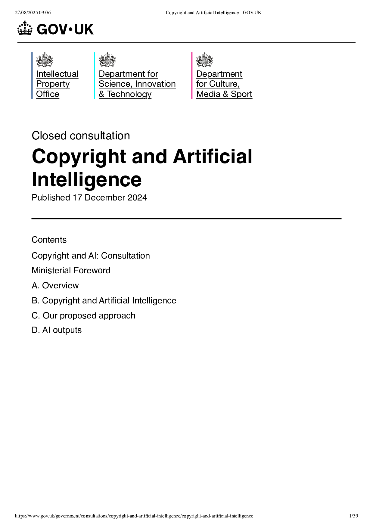 Copyright and Artificial Intelligence GOV.UK 001