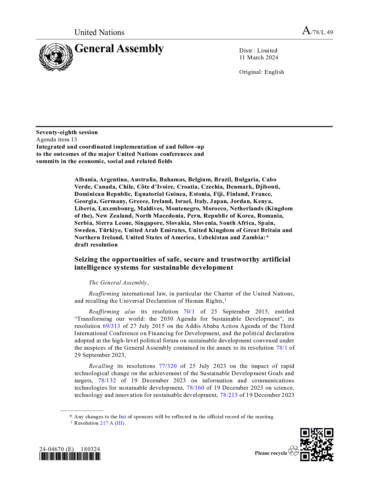 UN AI resolution 001